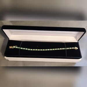 CZ and Lab Created Emerald Gold Overlay Tennis Bracelet